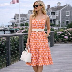 J.Crew Strappy Tiered Midi Dress Bold Orange Pink Sz 14 Vacation Beach Summer